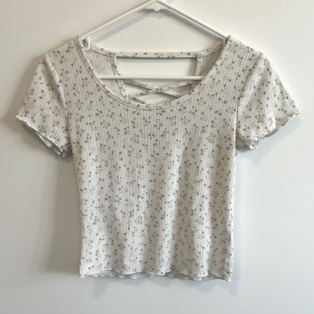 Ribbed Floral Print Tee Size S